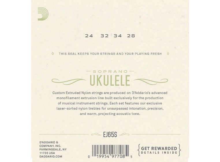 D'Addario EJ65S Soprano Ukulele Clear Nylon 